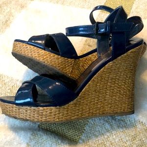 Charles David navy blue and woven heel wedge